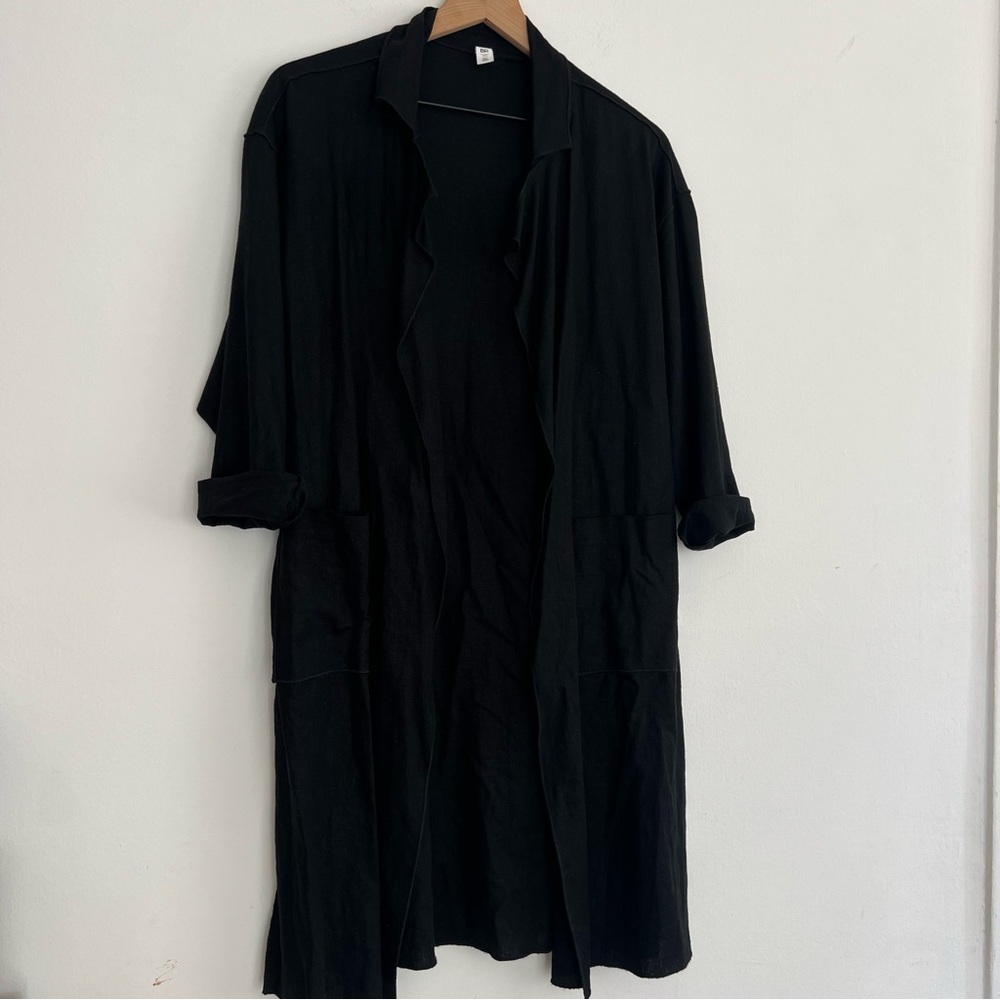 bp Black Open-Front Linen Duster